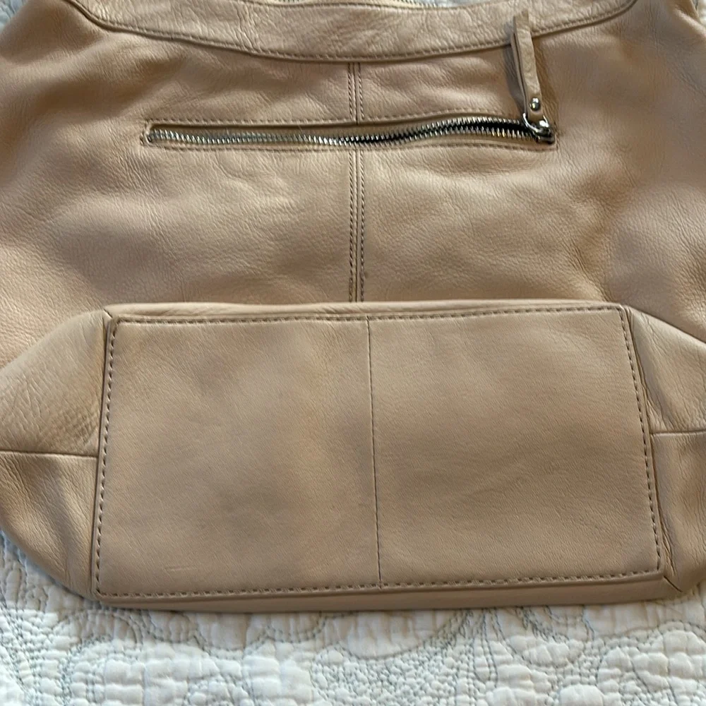 B Makowsky Beige Leather Hobo Shoulder Bag